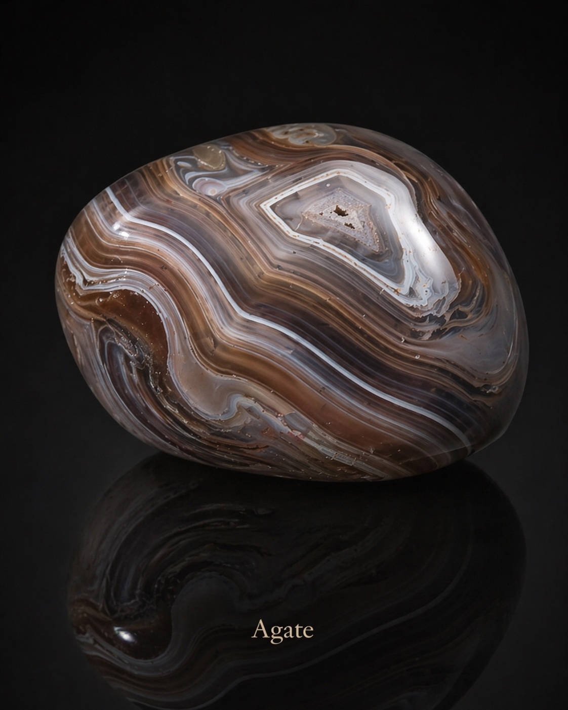 Banded agate reflected against black