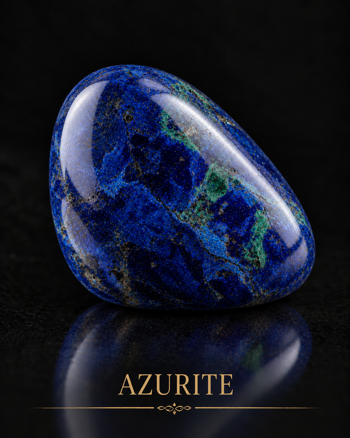 AI-generated polished Azurite reflected against black